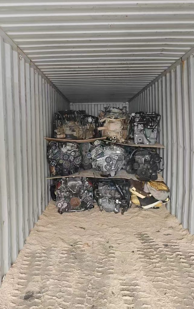 Used engines arranged for container loading